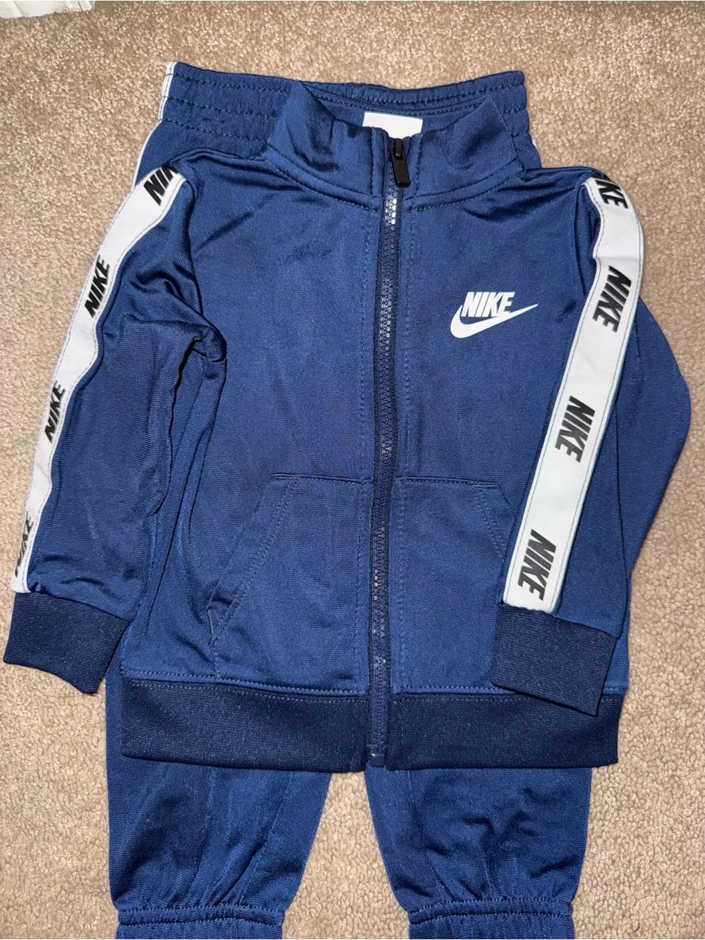 Nike Kids Navy Blue Jogger Set with White Logo Tape